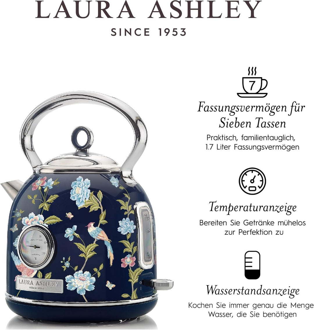 Laura Ashley Elveden Navy Kabelloser Elektrischer Wasserkocher von VQ. Edelstahl-Wasserkocher 1.7 Li