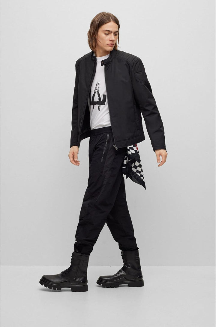 BOSS Herren Ocasey Slim-Fit Bikerjacke aus wasserabweisendem Canvas 54 Black1, 54 Black1