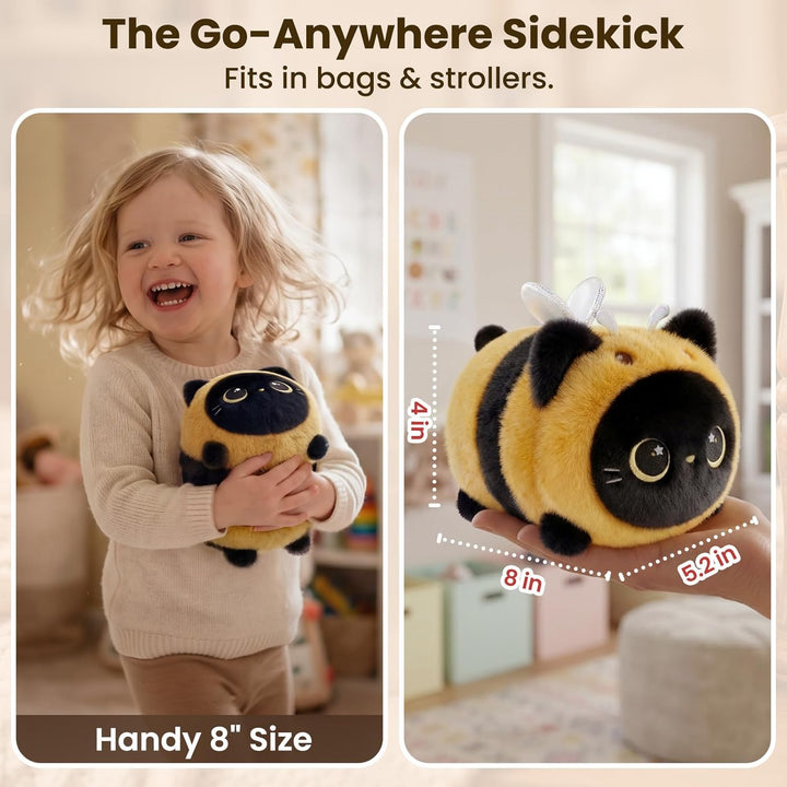 Mewaii Schwarze Katze Biene Plüschkissen 20CM Weiches Kawaii Kuscheltier für Kinder,Niedliches Katze