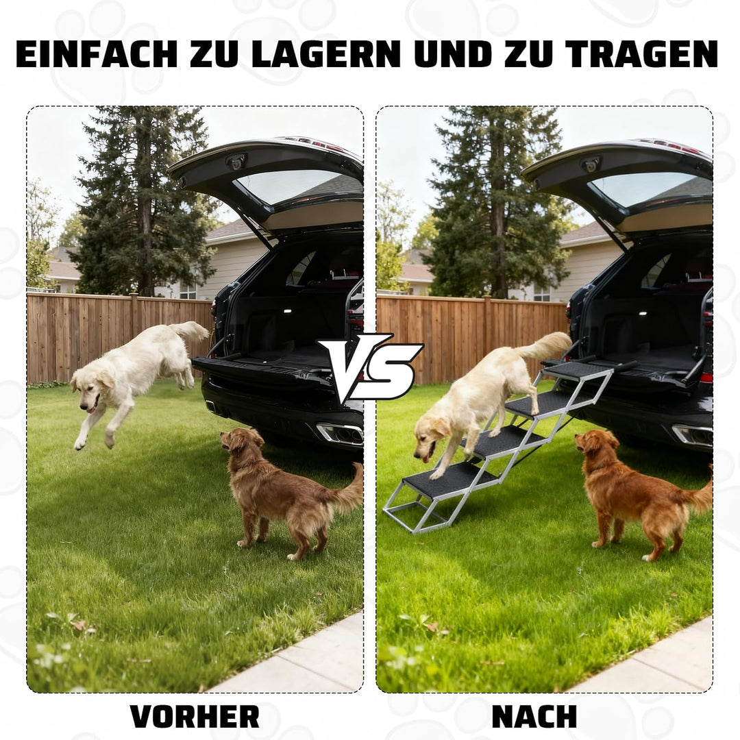 Storystore Hundetreppe Auto, 4 Stufen Hundetreppe Auto klappbar, Hunderampe Auto mit Rutschfester Ob