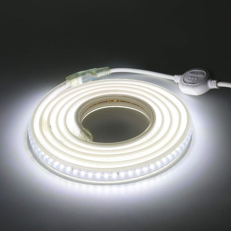 FOLGEMIR 5m Kalt Weiss LED Band, 2835 SMD 144 Leds/m Lichtleiste, 220V 230V Strip, sehr helle Beleuc