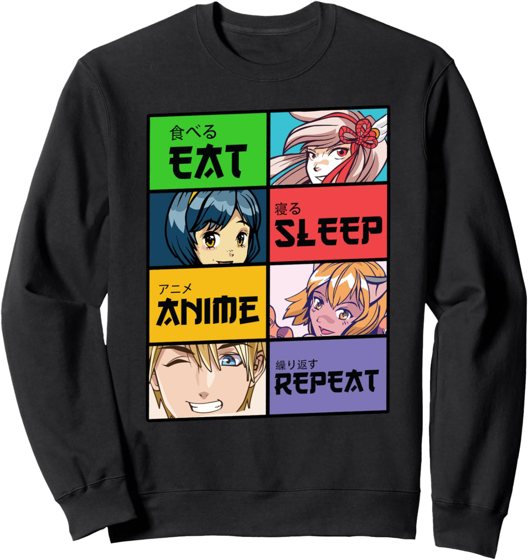 Japanisches Manga Kawaii Eat Sleep Anime Repeat Anime Sweatshirt