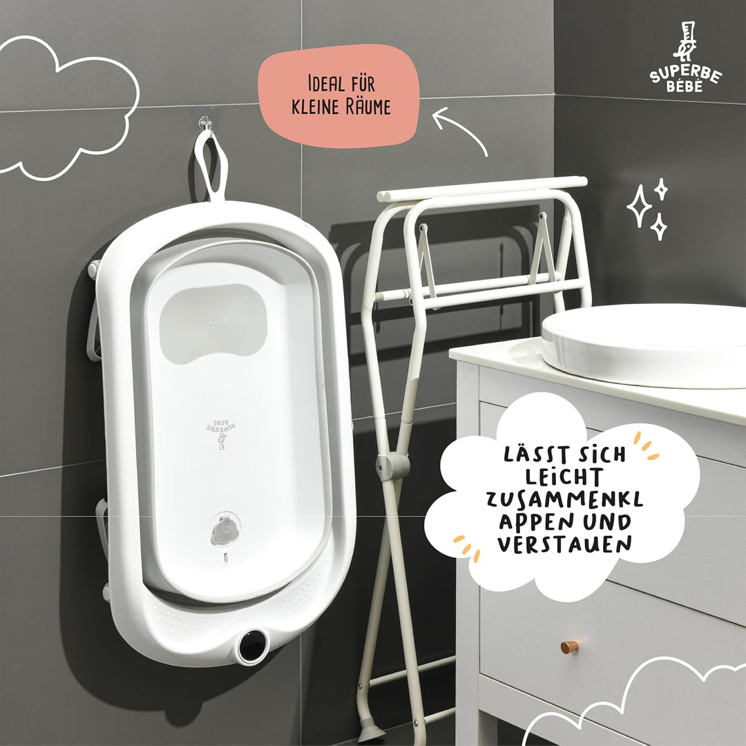 SUPERBE BEBE Faltbarer Badewannenständer für Babybadewannen, Grau, Kompatibel mit LEAF und CLOUD Bad