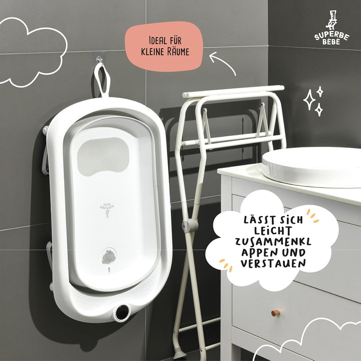 SUPERBE BEBE Faltbarer Badewannenständer für Babybadewannen, Grau, Kompatibel mit LEAF und CLOUD Bad