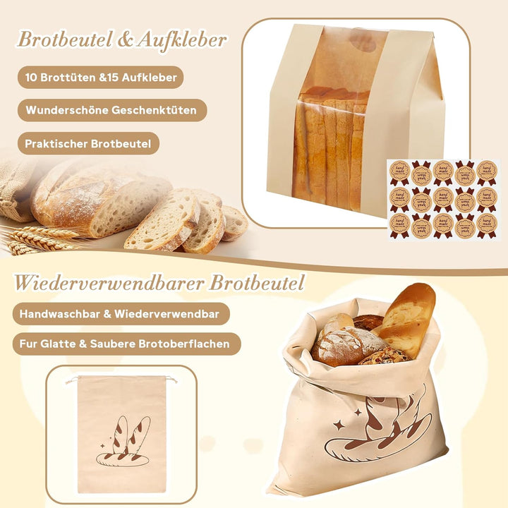 Sauerteig Starter Set, 16-teilig Gärkorb Brot Set, Brot Backen Zubehör, Gärkörbchen Oval und Rund 25