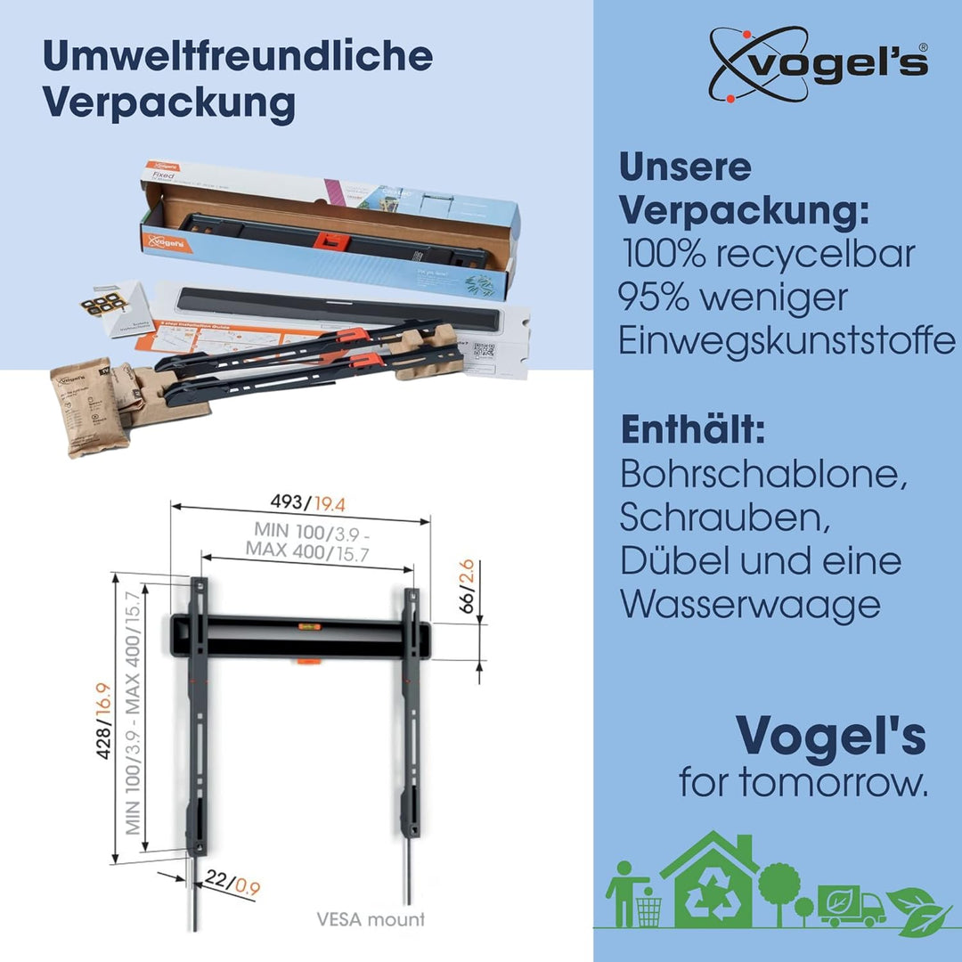 Vogel's Comfort TVM 3405 Flache TV-Wandhalterung für 32-77 Zoll Fernseher, Max. 50 kg, TV Halterung