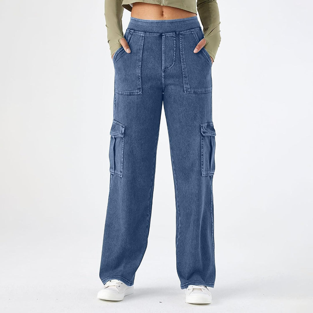 Wide Leg Jeans Damen Cargohose Sommerhosen Leicht Stretch Latzhose Bequeme High Waist Weites Bein Ba