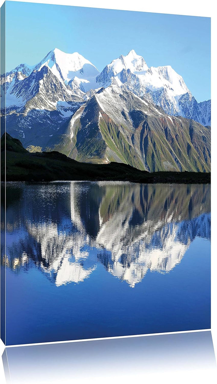 Pixxprint Berge am See, Format: 100x70 auf Leinwand, XXL riesige Bilder fertig gerahmt mit Keilrahme