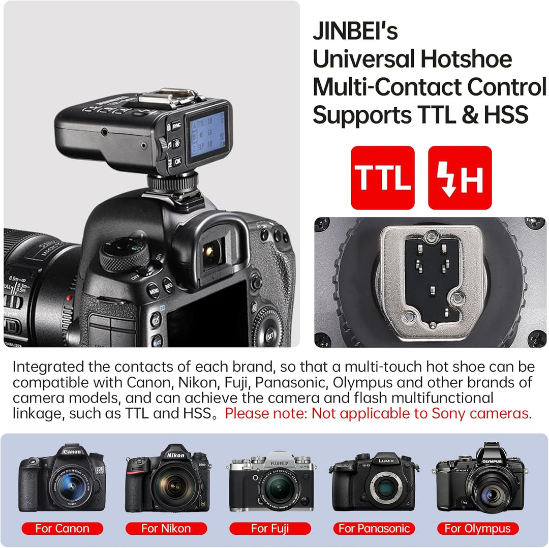 JINBEI TR-Q6II TTL Blitzauslöser, kabellos, universal, kompatibel mit Canon, Nikon, Sony (Auto-Kauf