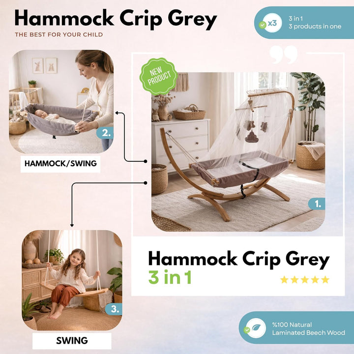 Kinder-Hängematte mit Holzgestell – Ergonomische 66×150 cm Hängeliege für Kinder 3–5 Jahre I Sanftes