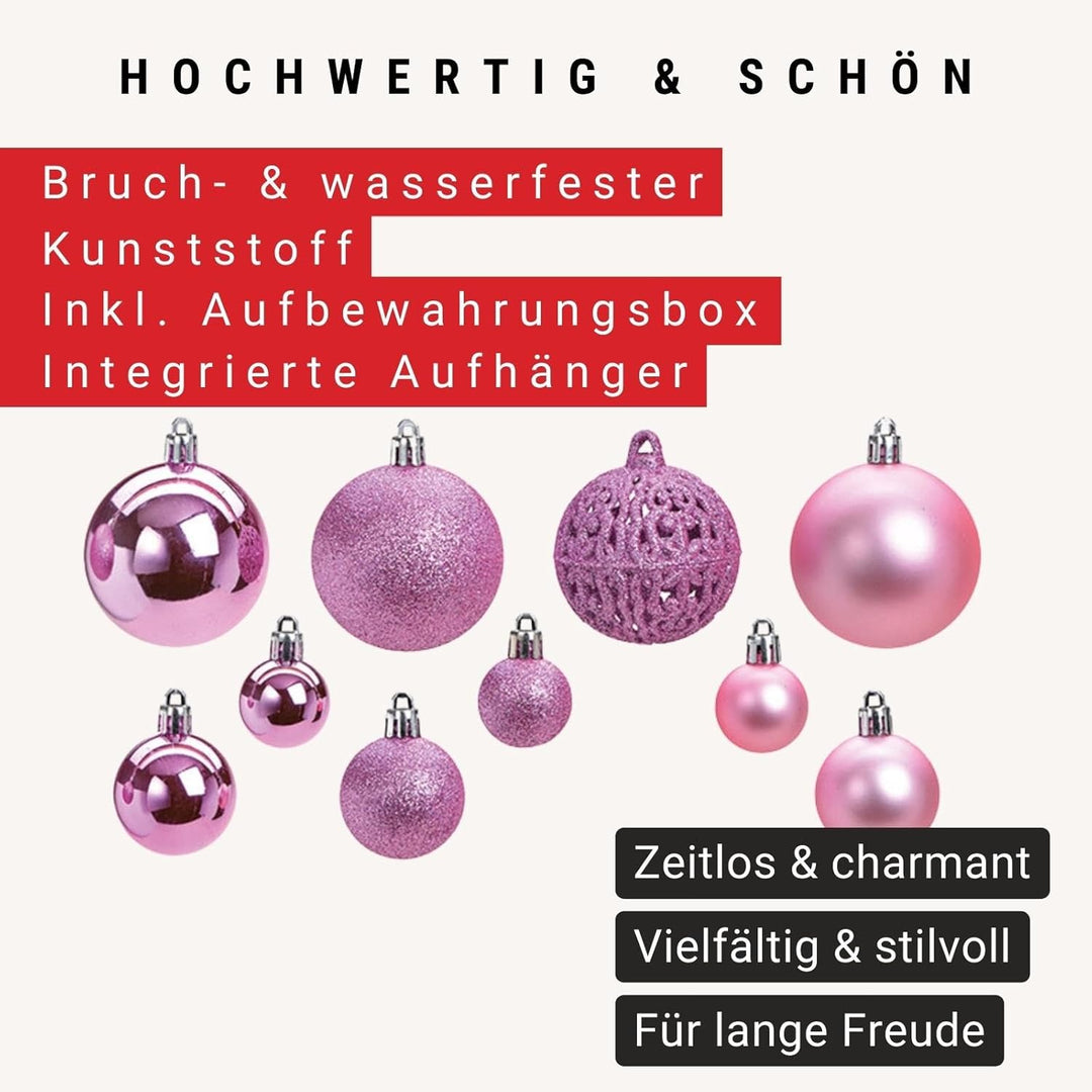 WOMA Christbaumkugeln Set Rosa & 22 weiteren Farben - 50er & 100er Weihnachtskugeln Set - Weihnachts