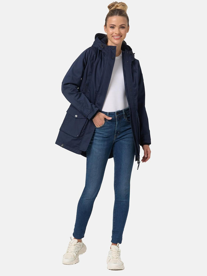 Navahoo Damen Übergangsjacke Warmer Kurzmantel Regenjacke wasserdicht mit Kapuze Brinjaa XS-XXL S Na