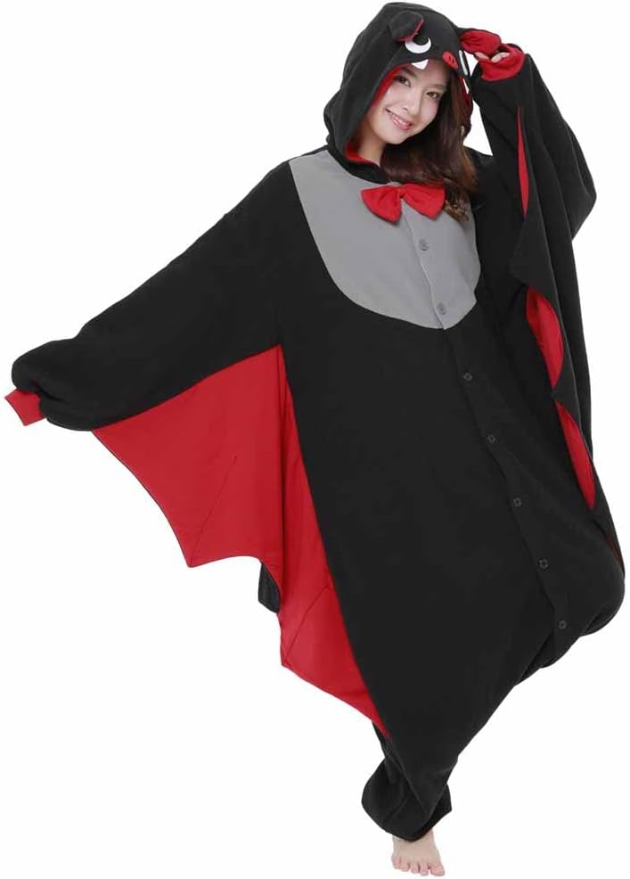 SAZAC Fledermaus Kigurumi - Onesie Jumpsuit Halloween Kostüm M-L Schwarz, M-L Schwarz