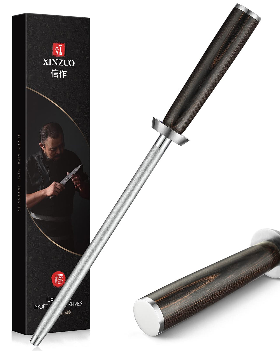 XINZUO 36.2cm Diamant Wetzstahl, Schleifstab Professionelle kohlenstoffreichem Stahl Wetzstab, für v