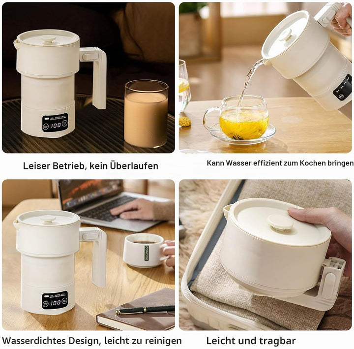 Faltbarer Wasserkocher 600ml, Tragbarer Reisewasserkocher Klein, Wasserkocher Camping mit 9 Temperat