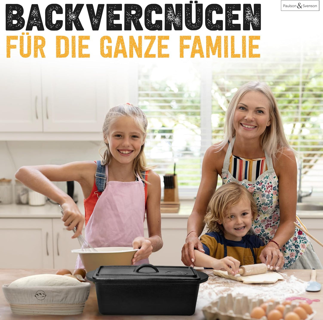 Paulson & Svenson® Brotbackform mit Deckel inkl. Gärkorb & Silikongriffe - Hochwertig eingebrannte B