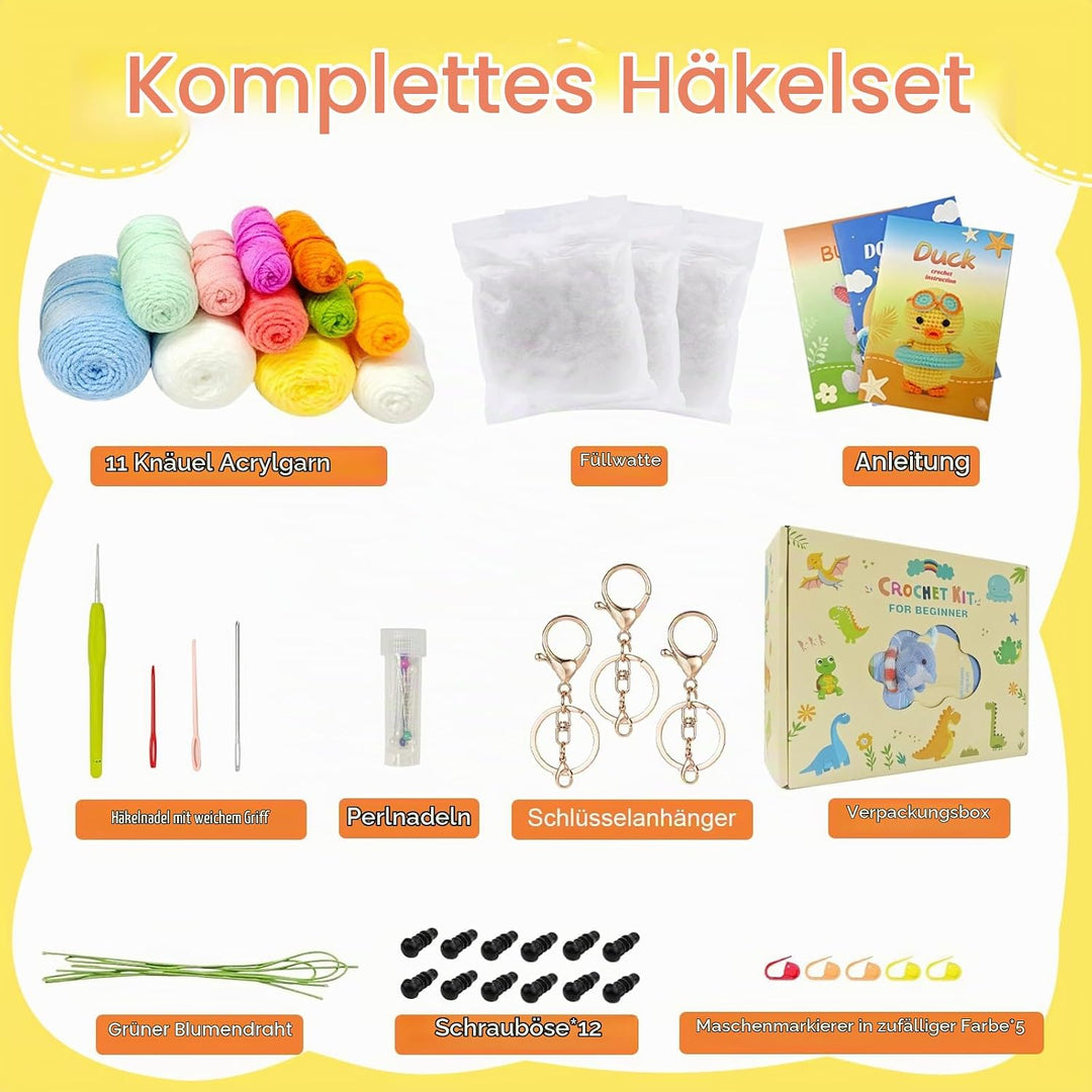 Lonsien Häkelset für Anfänger Tiere Crochet Set mit deutschem Sprachführer Schritt für Schritt Häkel