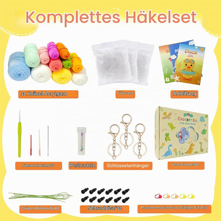 Lonsien Häkelset für Anfänger Tiere Crochet Set mit deutschem Sprachführer Schritt für Schritt Häkel