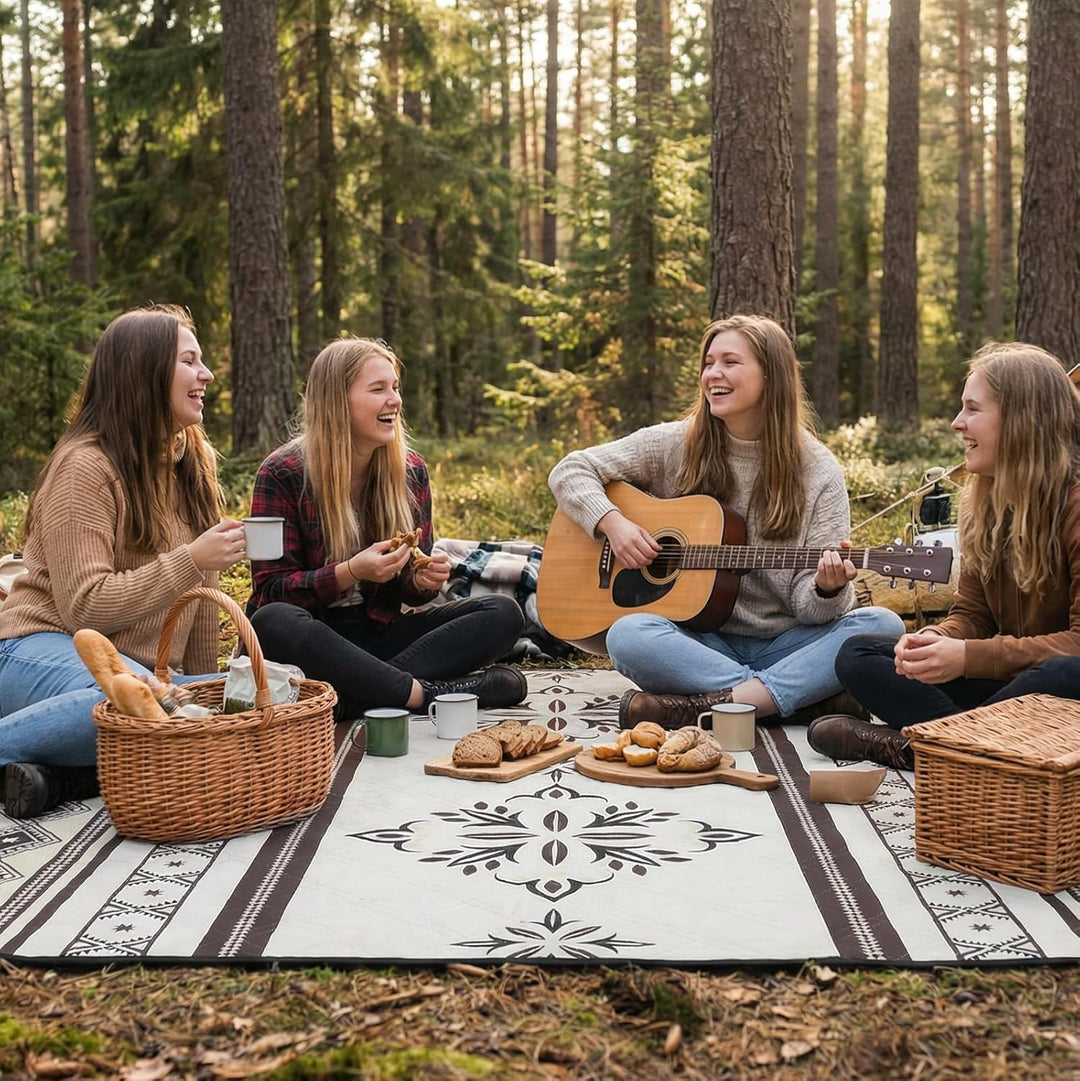 Sekey Boho Picknickdecke Wasserdicht 200x200 cm, Stranddecke Sandfrei | Gepolstert, Dreischichtige S
