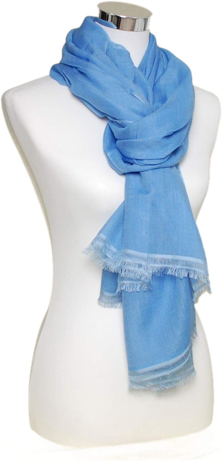 Bovari Pashmina Kaschmir Schal Damen - 70% Kaschmir 30% Seide - extra leicht - 200 x 70 cm Blau (Lit