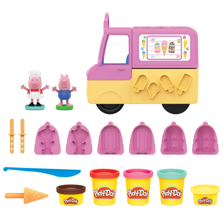 Play-Doh Peppas Eiswagen Spielset, Peppa und Schorsch Figuren und 5 Dosen, Multicolour, Einheitsgrös