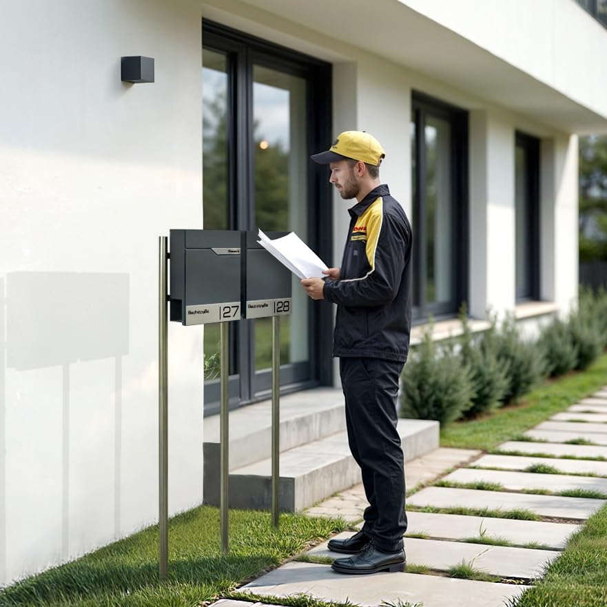 Metzler Standbriefkasten für Mehrfamilienhaus 2er in Anthrazit RAL 7016 – Freistehender Doppelbriefk