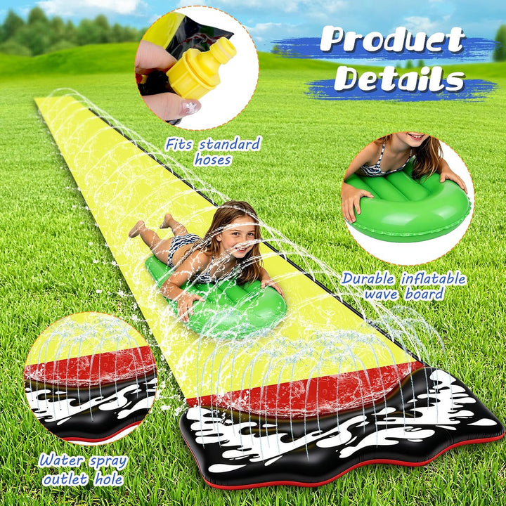 Wasserrutsche Garten für Kinder, 480 * 71cm Wasserrutschmatte mit 2 Bodyboards, Wasserrutsche Kinder