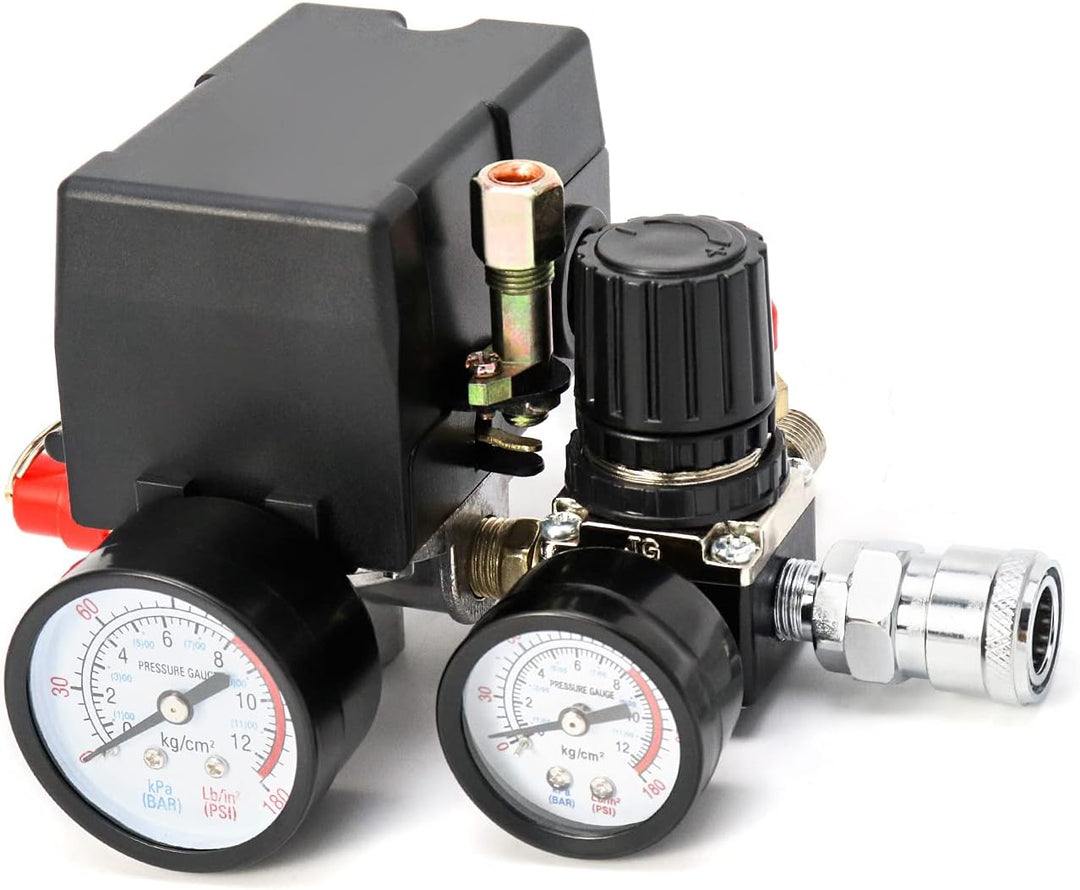 QWORK® Luftkompressor-Druckschalter-Steuerventil Regler mit 90-120PSI Messgeräten American Pattern,
