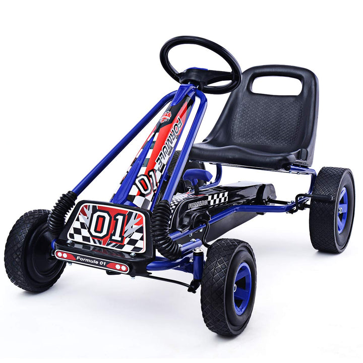 COSTWAY Gokart mit Handbremse und verstellbarem Sitz, Tretauto mit Vor- und Rückwärtsgang, Go Cart f