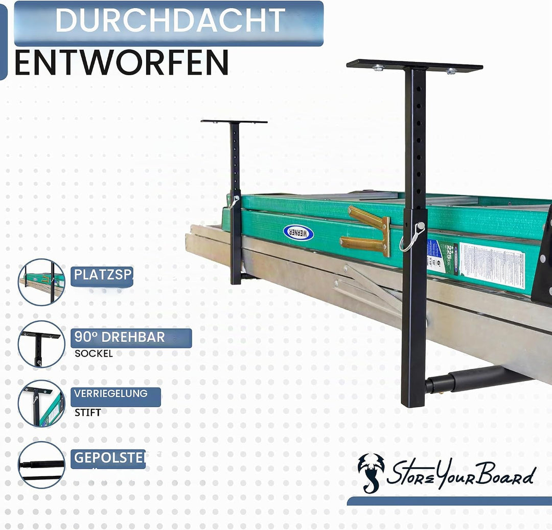 StoreYourBoard Verstellbare Leiter Deckenregal, Garagenaufbewahrung, Klappleitern, Verlängerungsleit