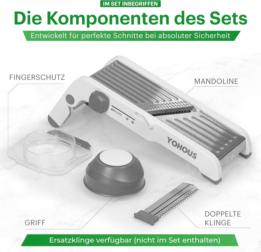 Gemüsehobel Mandoline Edelstahl – Professioneller Gemüseschneider mit einstellbarer Schnittstärke, J