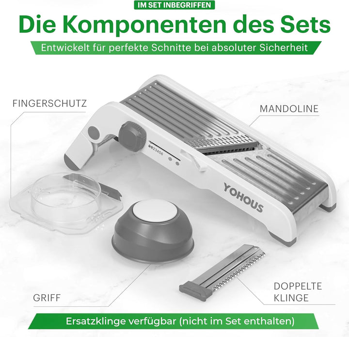 Gemüsehobel Mandoline Edelstahl – Professioneller Gemüseschneider mit einstellbarer Schnittstärke, J
