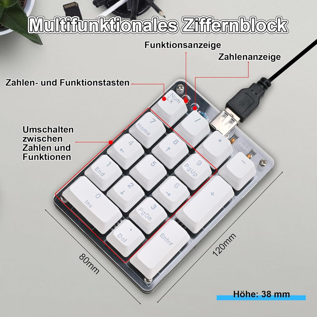 Löt Bausatz, DIY Numpad Keypad USB-Nummerntastenfeld & Pfeiltasten Mini-Mechanische Tastatur, 18 Tas