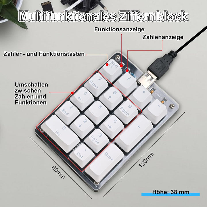Löt Bausatz, DIY Numpad Keypad USB-Nummerntastenfeld & Pfeiltasten Mini-Mechanische Tastatur, 18 Tas