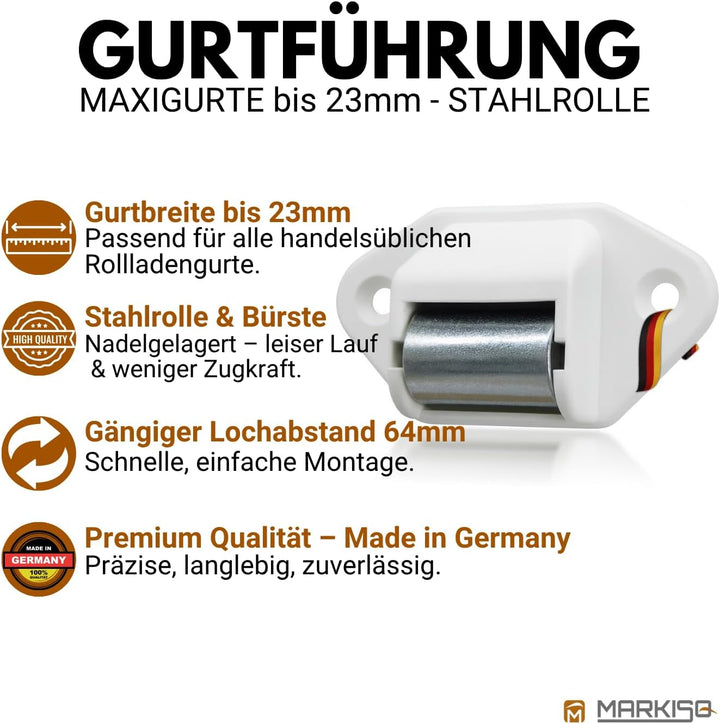 markiso® Rolladen Gurtführung, Gurtleitrolle für Rollladengurt bis 23mm | [Hergestellt in Deutschlan