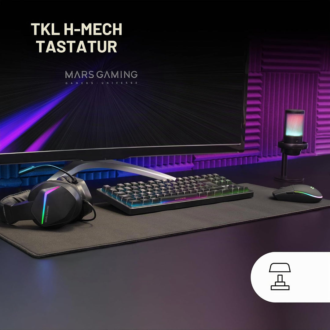 MARSGAMING MCP-RGB3, Pack Gaming Tastatur Fixed RGB + Gaming Maus RGB Flow 3200 DPI + Headset Over-E