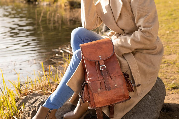 Rucksack aus Leder Gusti Leder ''Bobbie 15 Schultertasche Unisex M5b, Mittelbraun, 13 Zoll