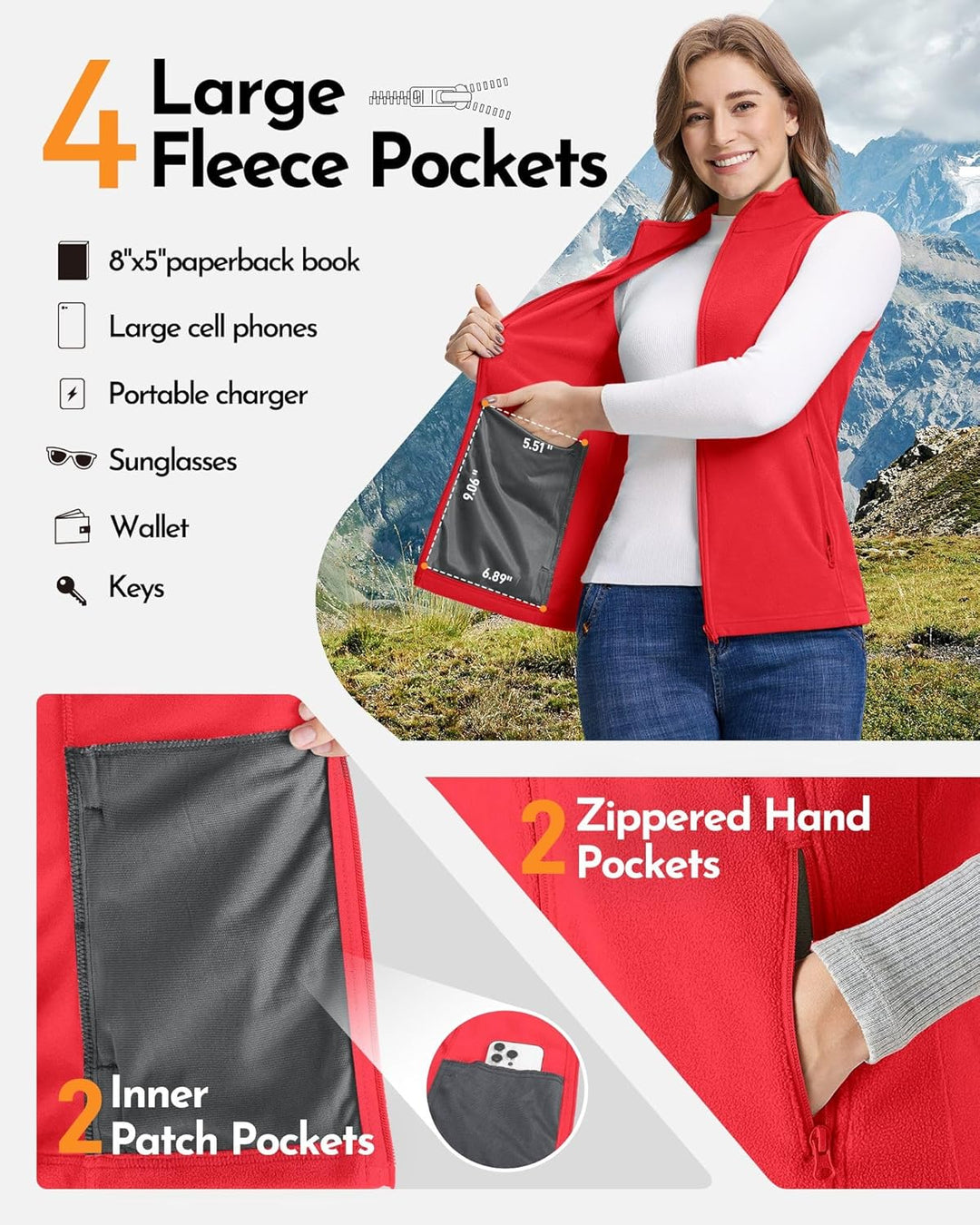 Outdoor Ventures Damen Weste Fleece Outdoor Polar Fleeceweste Ärmellos Jacke Luafwesten für Frauen S