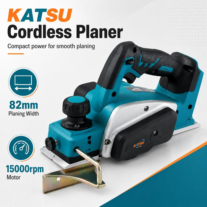KATSU FIT-BAT 21V Akku Hobel, Elektrischer Handhobel mit 82mm Hobelbreite, bis 2mm Spantiefe, 15000R