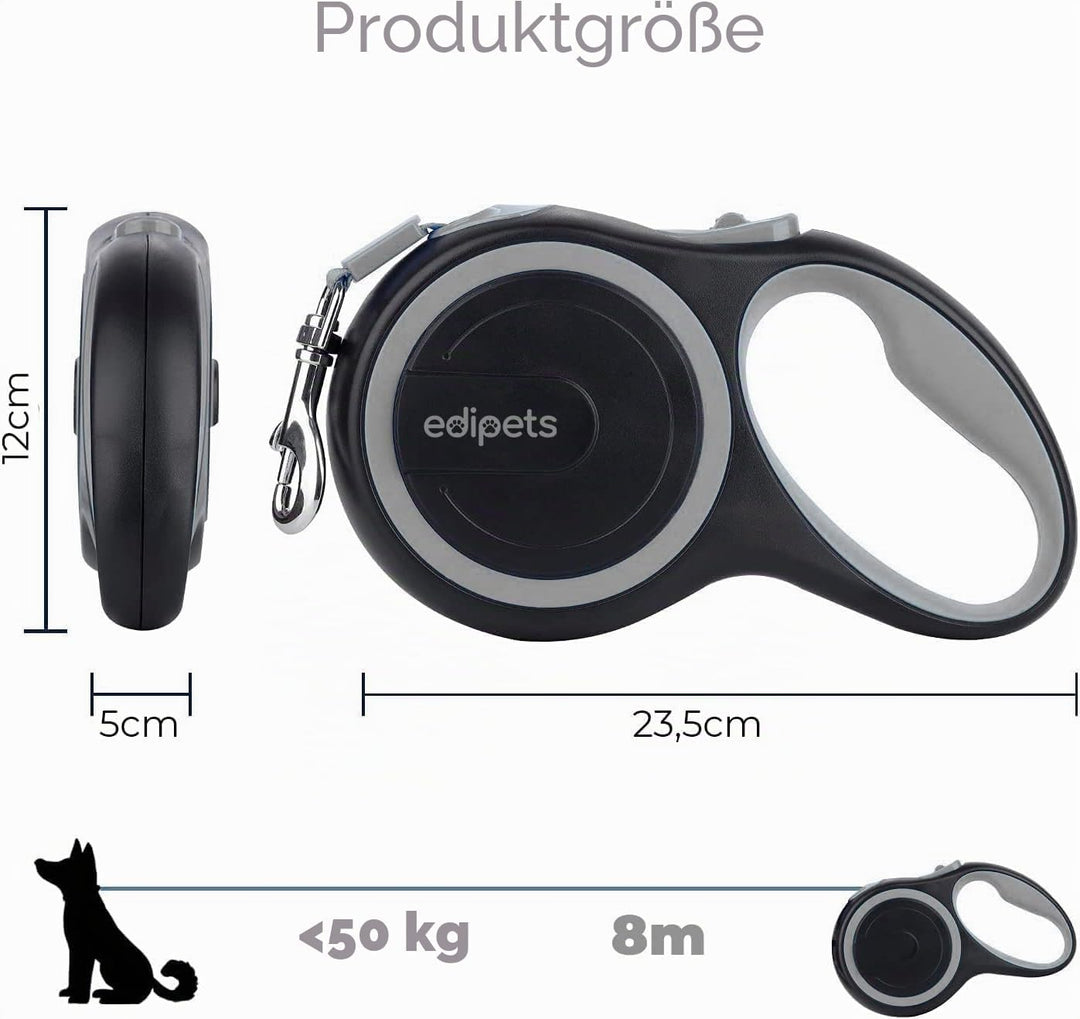 Edipets, Hundeleine, Ausziehbar, Einziehbar, 3, 5 und 8 Meter, Flexibles Band für Rechts- und Spazie