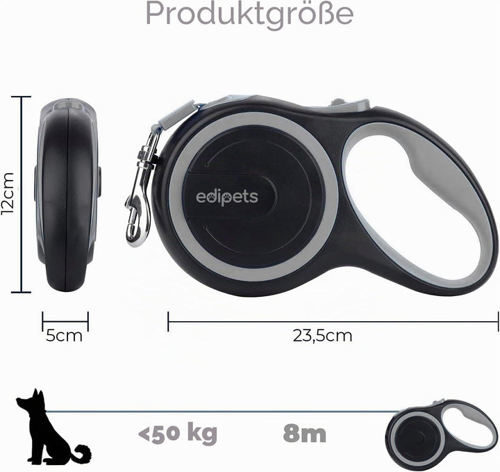 Edipets, Hundeleine, Ausziehbar, Einziehbar, 3, 5 und 8 Meter, Flexibles Band für Rechts- und Spazie