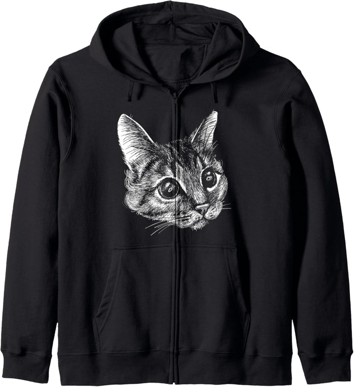 Katzengesicht mit grossen Augen, Zeichenstil Kapuzenjacke