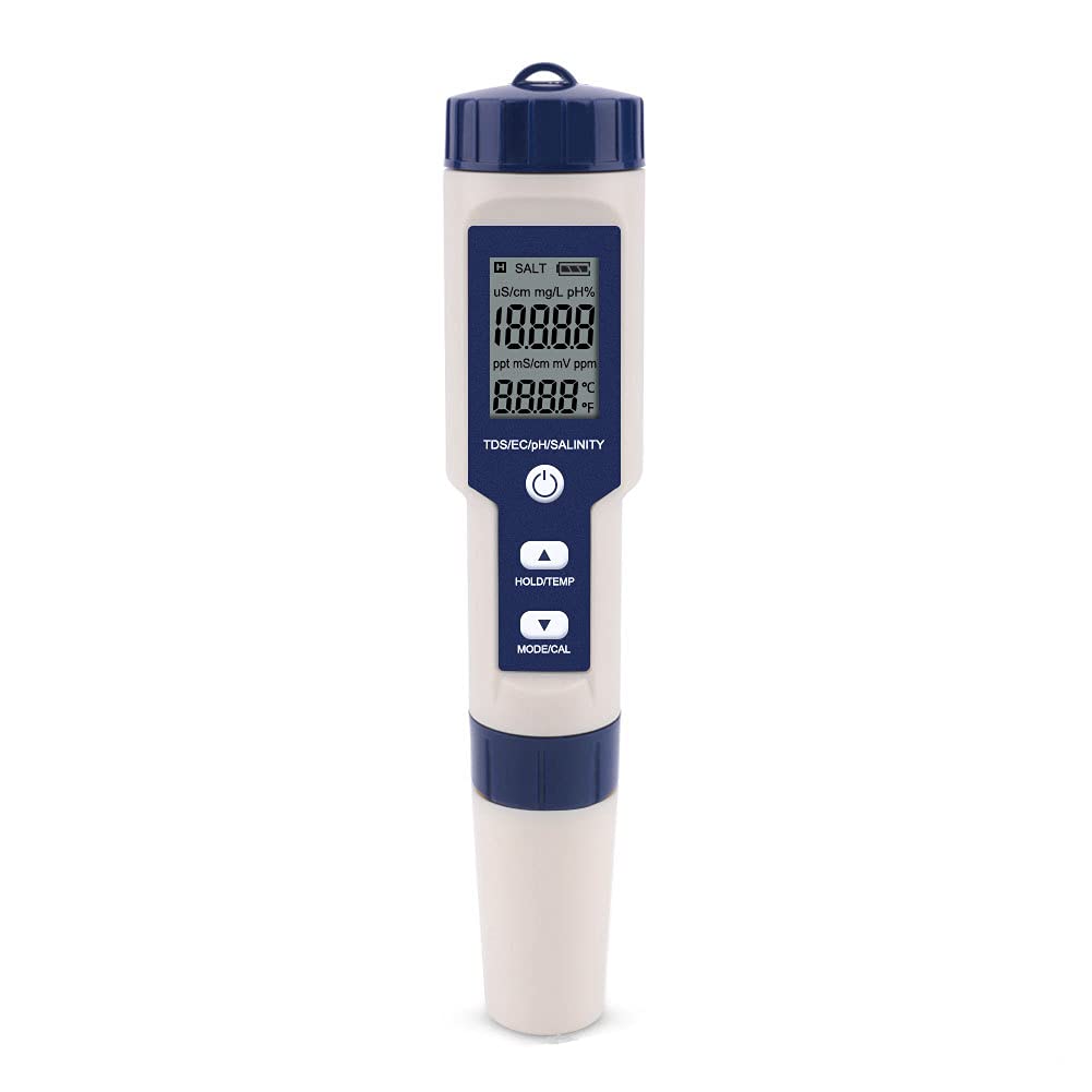 Meichoon 5 in 1 TDS/EC/PH/Salzgehalt/Temperaturmessgerät Digitaler Wasserqualitätsmesser Tester für