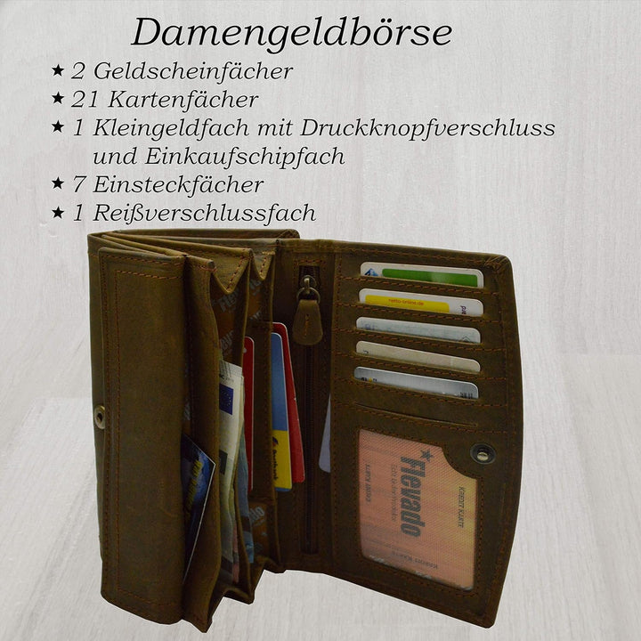 flevado Buisness Damen Brieftasche Vintage Hand Made mit RFID Schutz