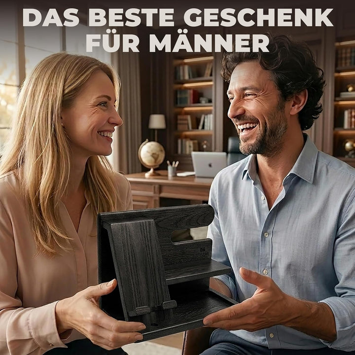 TESLYAR Holz Telefon Dockingstation Männer Esche Schwarz - Schreibtisch Organizer Holz, Handy &amp; Schl