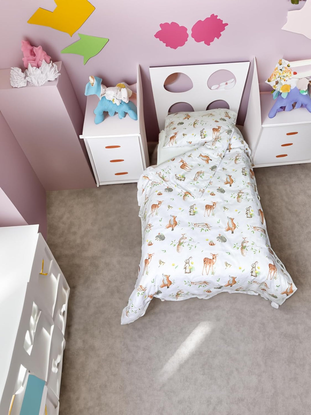 Kinderbettwäsche 90x120 + 40x60 | 100% Baumwolle Weiche &amp; Farbenfrohe Bettwäsche für Babys | Mädchen
