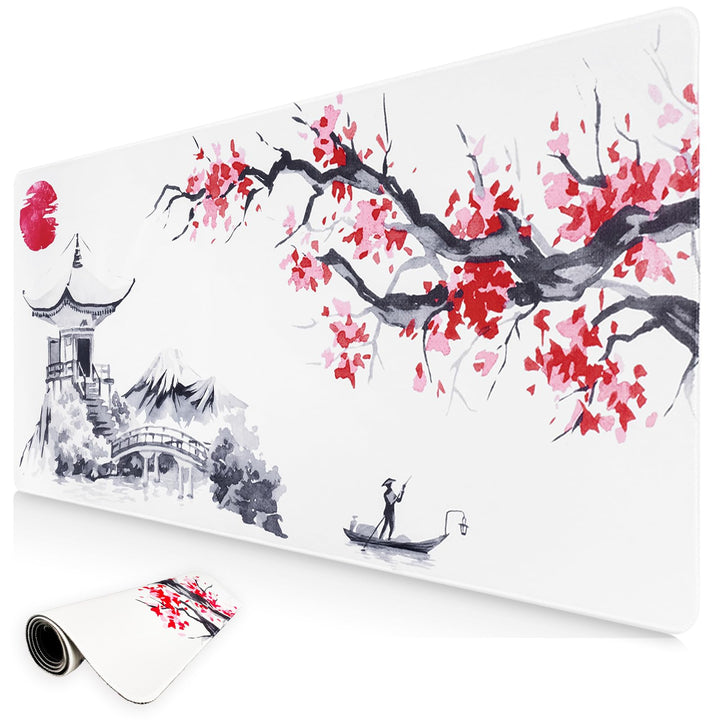 Niviy Gaming Mauspad Sakura Weiss XXL 900x400mm | Grosse Mousepad Tischunterlage mit wasserdichter O