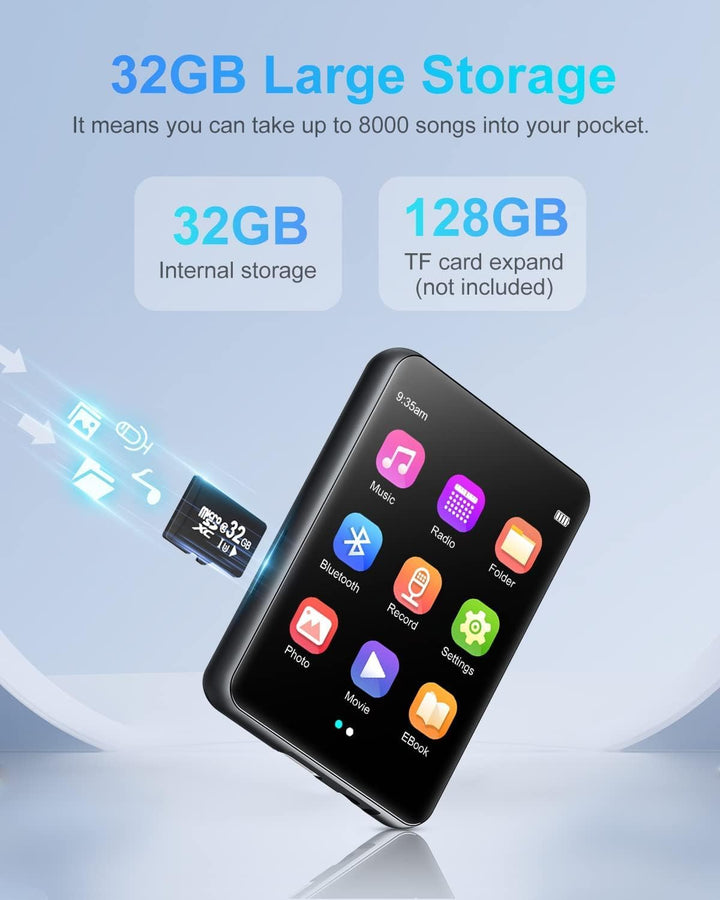 32GB MP3 Player Bluetooth 5.0, HiFi Verlustfreier Ton Musik Player mit Lautsprecher, Voice Recorder,