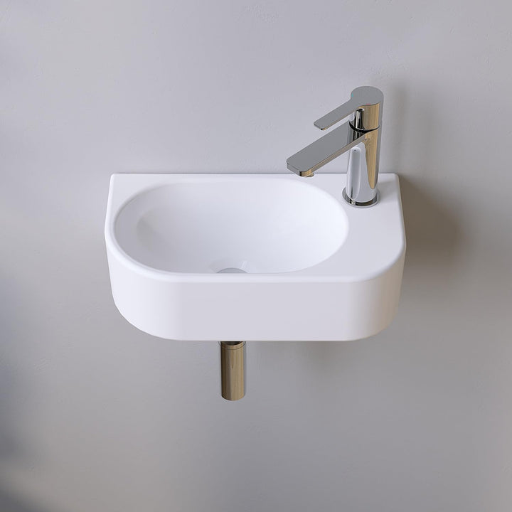 Waschbecken Keramik Waschtisch Hängewaschbecken klein Handwaschbecken Weiss Oval 40 x 21 cm Badezimm