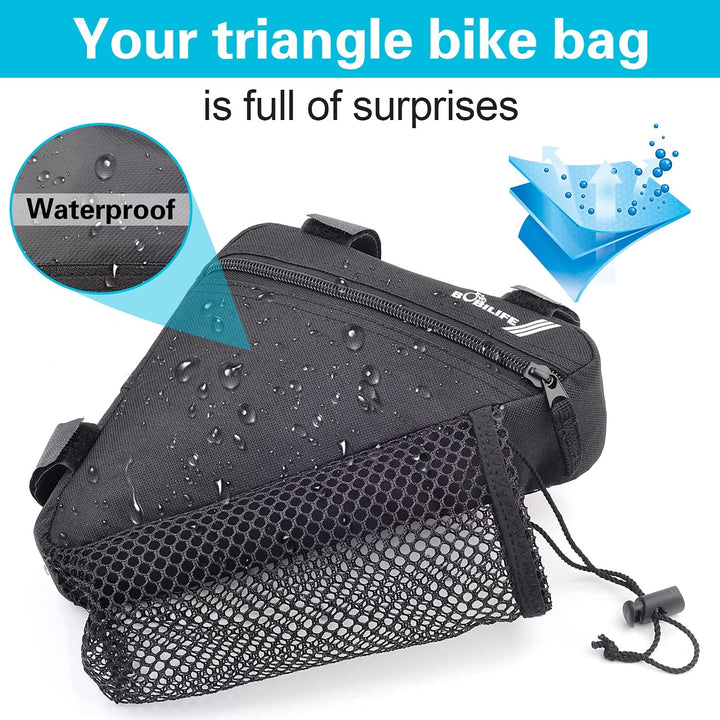 Fahrrad-Dreieck-Rahmentasche mit Flaschen-/Mini-Lautsprecherhalter – Fahrradaufbewahrung, dreieckige